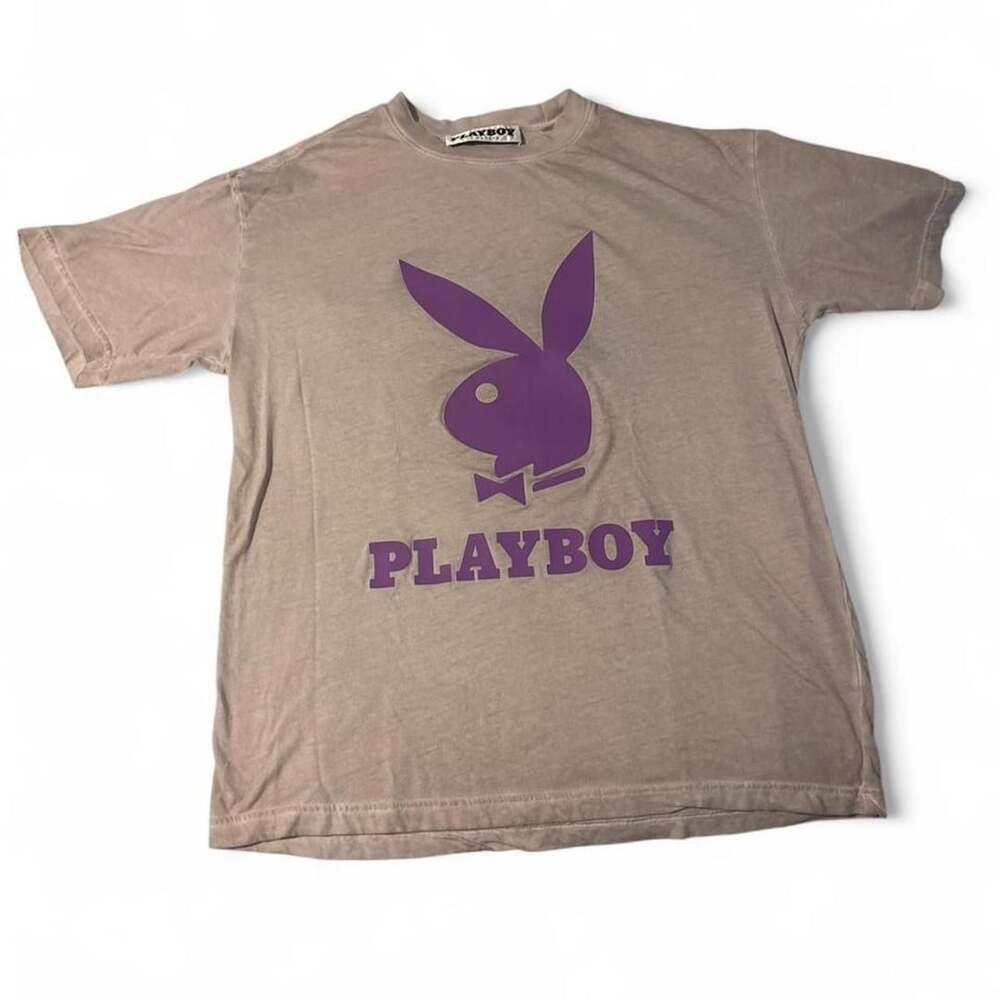Playboy by Pacsun Logo T-Shirt Size M Taupe Purple Graphic Tee